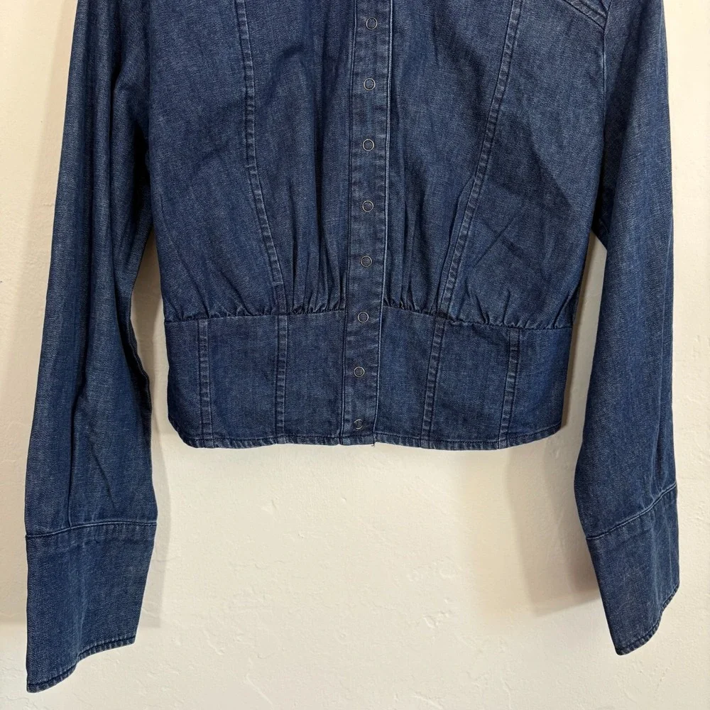 Free People Chambray Denim Jacket Women Size XS Blue Snaps New - Picture 5 of 14
